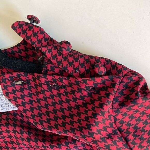 Talbots Womens 12 Vintage 1980’s Midi Houndstooth Check Red & Black Belted Dress - Picture 12 of 15
